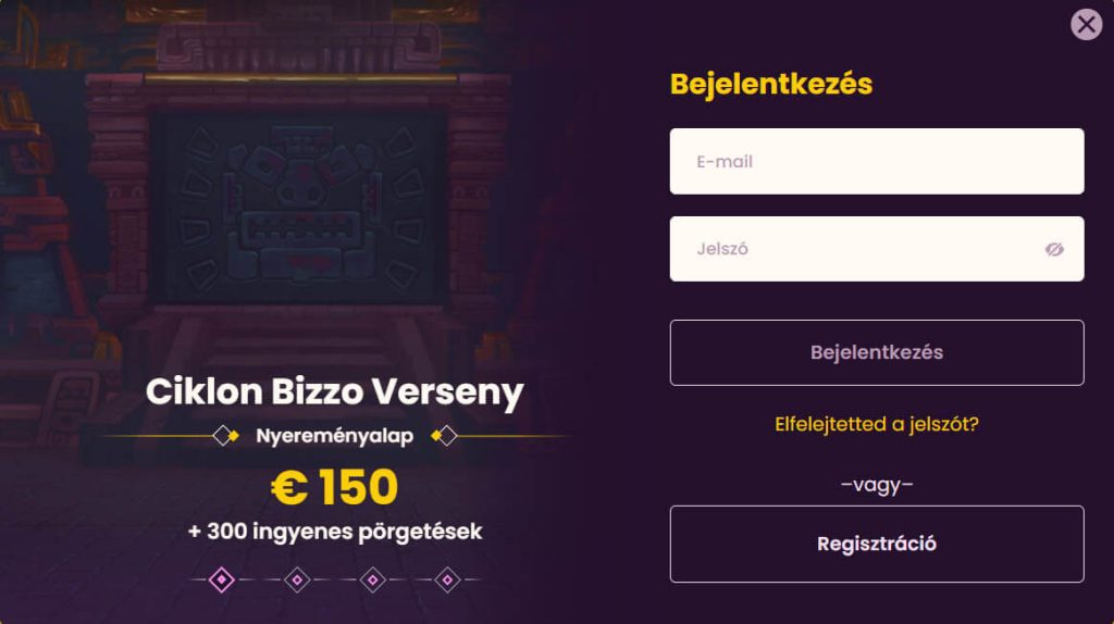 bizzo casino belépés